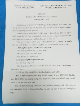 Kết thức công khai các khoản thu năm học 2022-2023