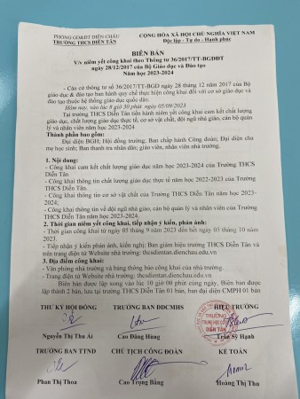 Công khai CLGD, CSVC, đội ngũ nhà giáo, CBQL, NV năm học 2023-2024