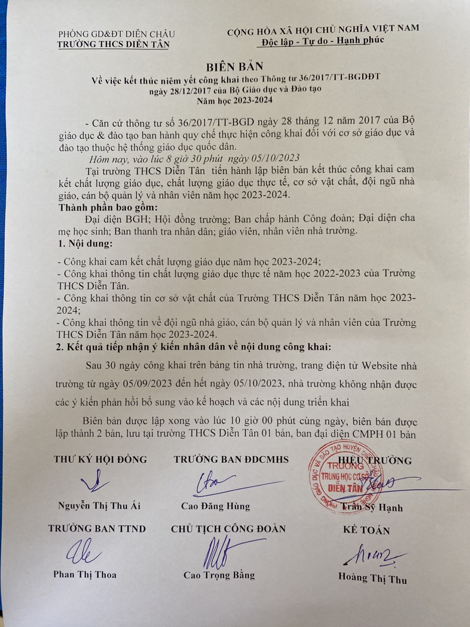 Biên bản kết thúc công khai 2023-2024